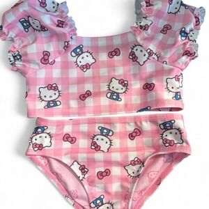 Girl's Size 4T- 3 Piece Hello Kitty By Sanrio. 2 Piece Swimsuit with coverup